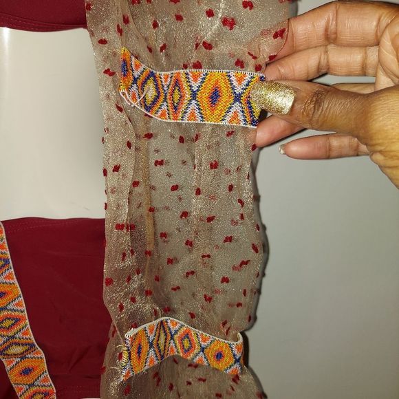 Red Wine Unique Long-Sleeve Paneled Swimsuit - Picture 9 of 13